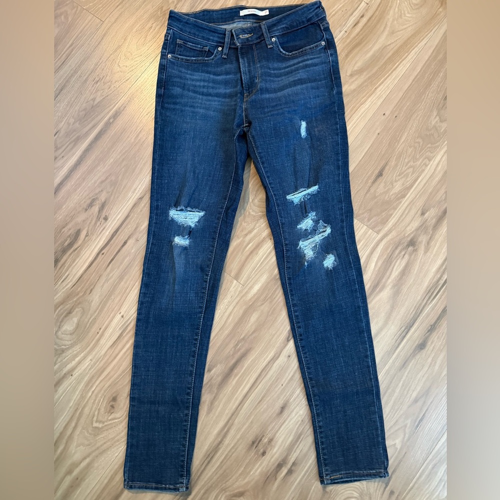 Levi's Dark Blue Distressed Skinny Jeans